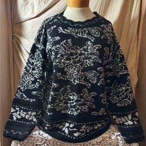 Vintage Holiday Time Black and White Patterned Sweater
